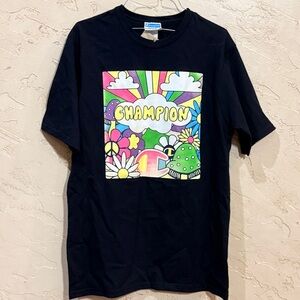 Champion Adult  Navy Graphic Psychedelic Mushroom T- Shirt size Medium NWT